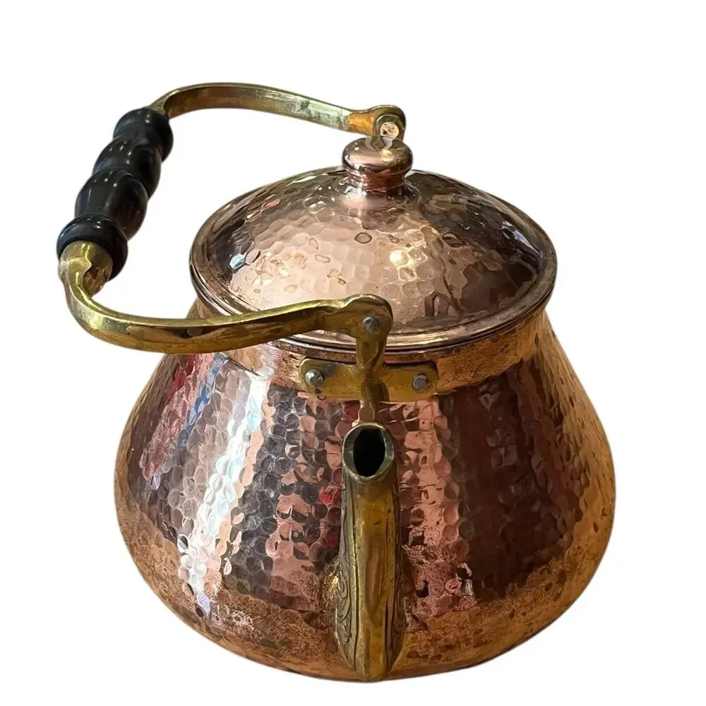 Demmex Heavy Gauge Copper & Brass Engraved Tea Pot- Kettle Turkey